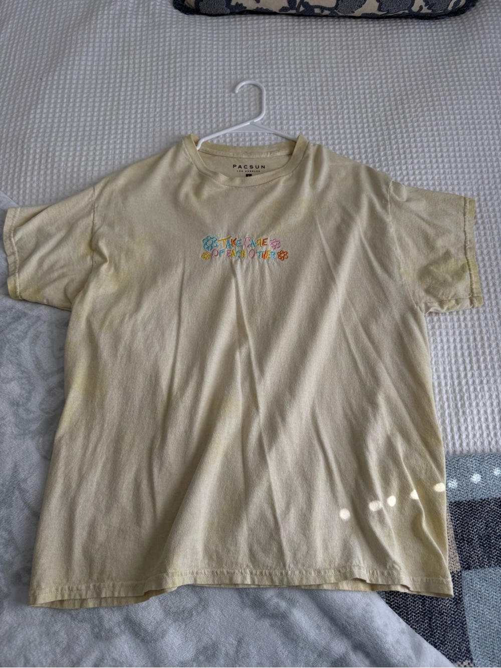 Pacsun Yellow Graphic Tee - Take Care Of Eachother Flowers